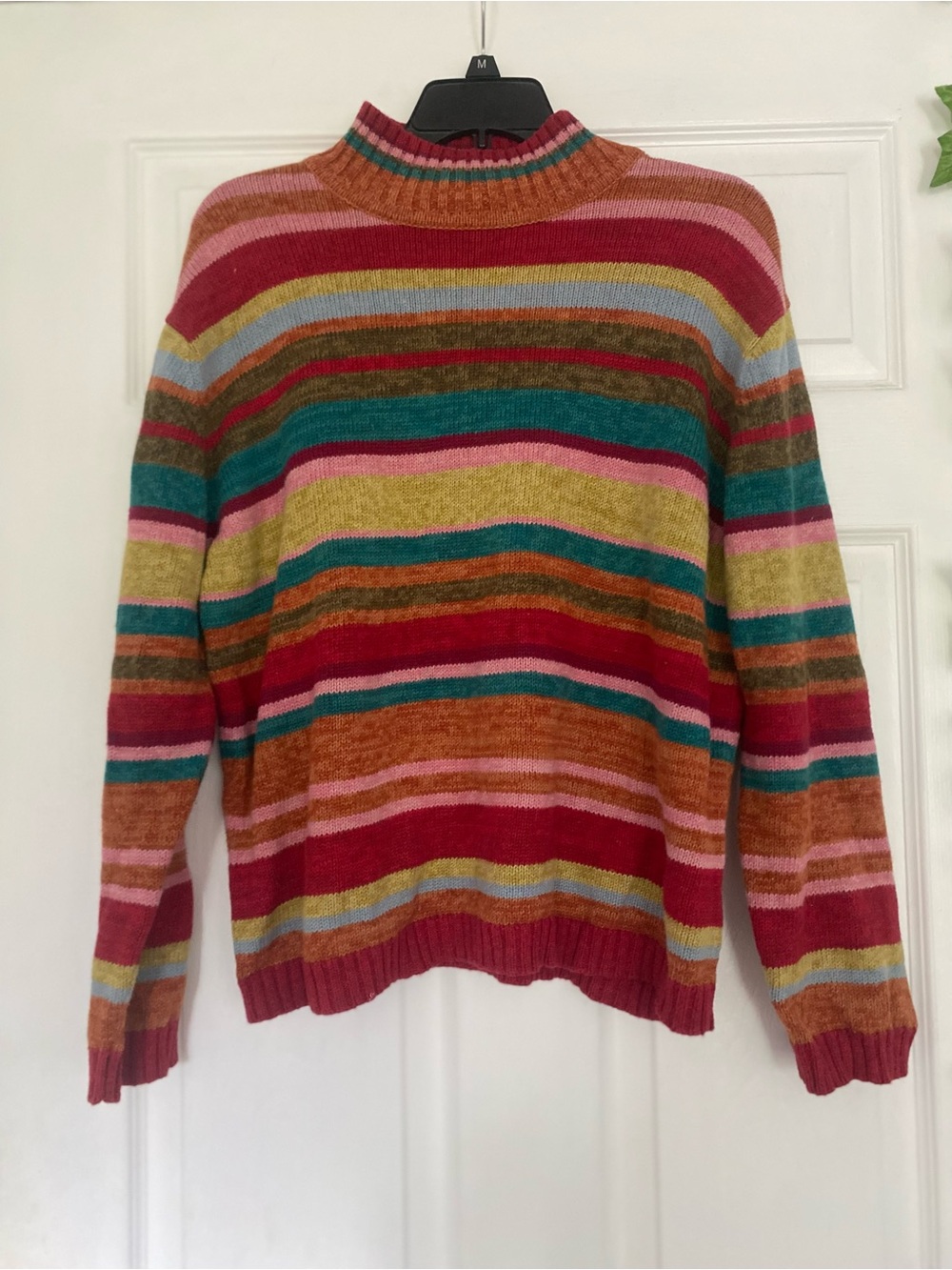 Vintage Women’s Mock-Neck Multicolor Striped Sweater